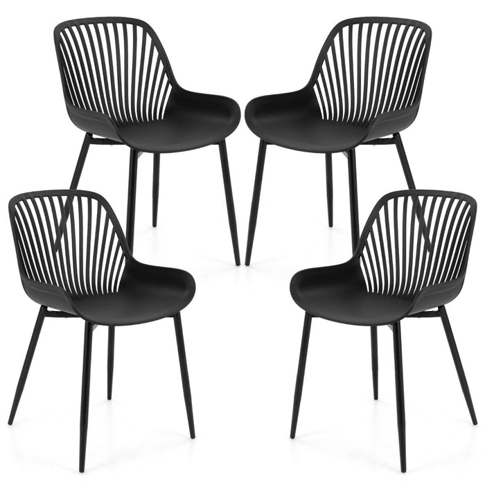 Modern Plastic Kitchen Chairs with Metal Legs and Lattice Back-
