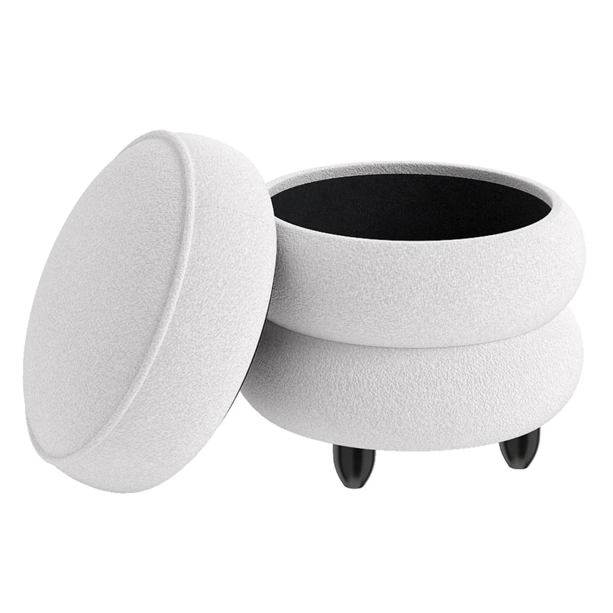 Modern Round Storage Ottoman with Removable Lid and Rubberwood Legs-