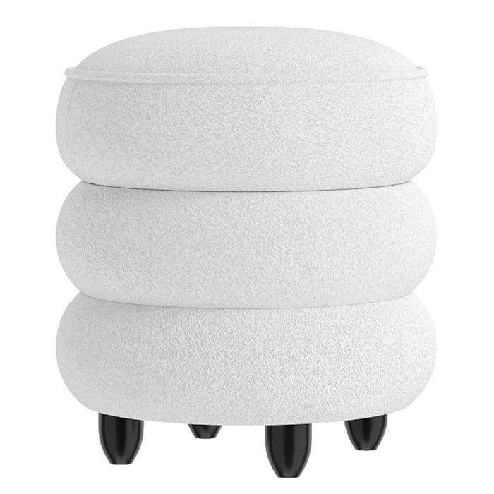 Modern Round Storage Ottoman with Removable Lid and Rubberwood Legs-