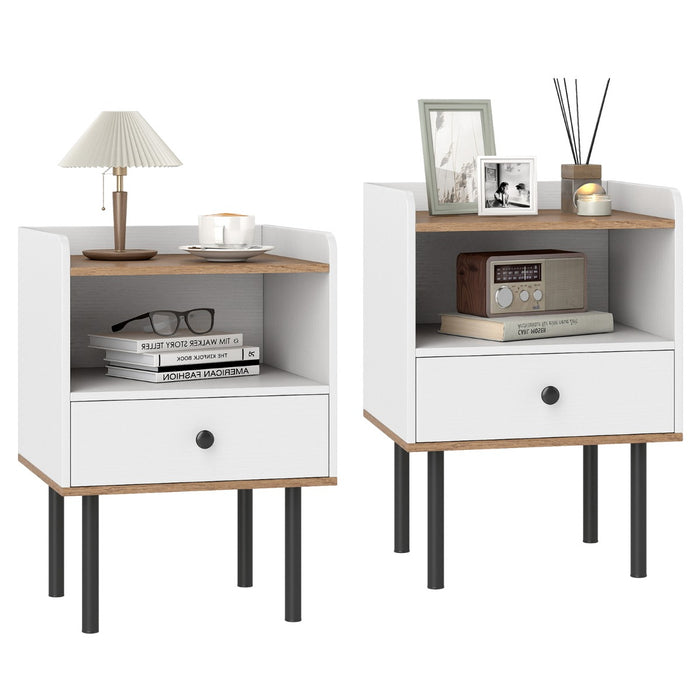 Modern Sofa Side Table with Drawer and Metal Legs for Small Spaces-Black-