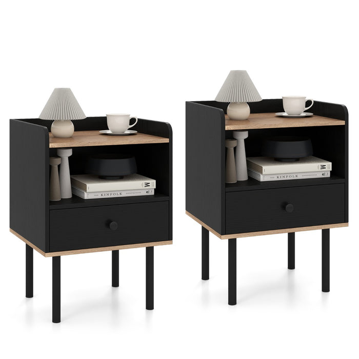 Modern Sofa Side Table with Drawer and Metal Legs for Small Spaces-Black-
