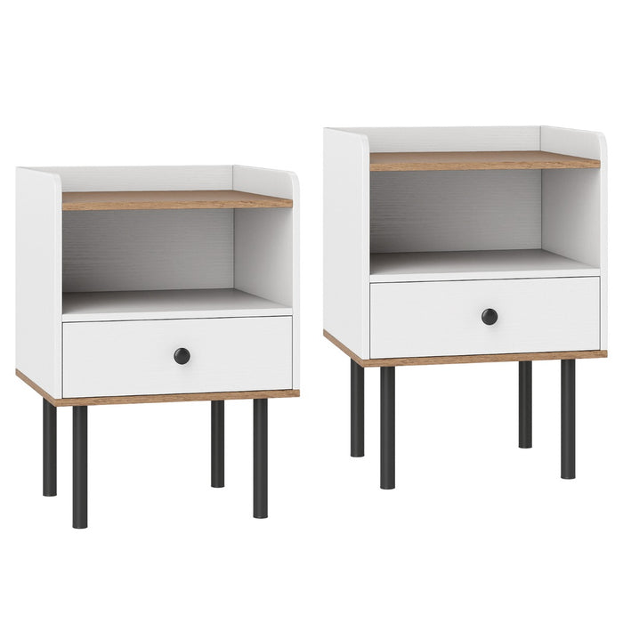 Modern Sofa Side Table with Drawer and Metal Legs for Small Spaces-Black-
