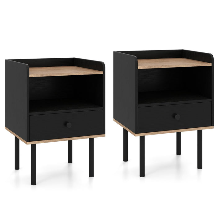 Modern Sofa Side Table with Drawer and Metal Legs for Small Spaces-Black-