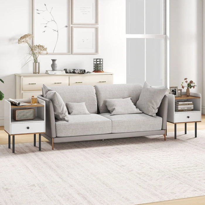 Modern Sofa Side Table with Drawer and Metal Legs for Small Spaces-Black-