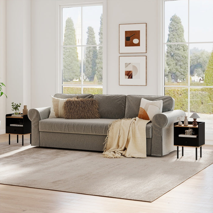 Modern Sofa Side Table with Drawer and Metal Legs for Small Spaces-Black-