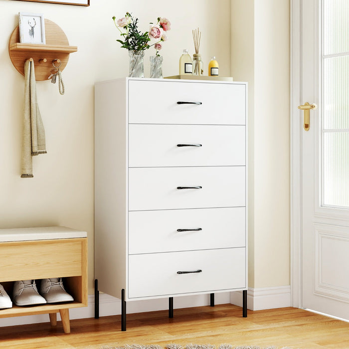 Modern Tall Chest of Drawers with Metal Legs and Handles-