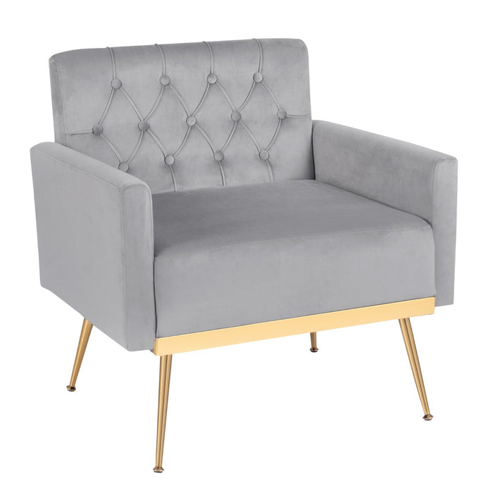 Modern Velvet Accent Chair with Button Tufted Back and Golden Metal Legs-