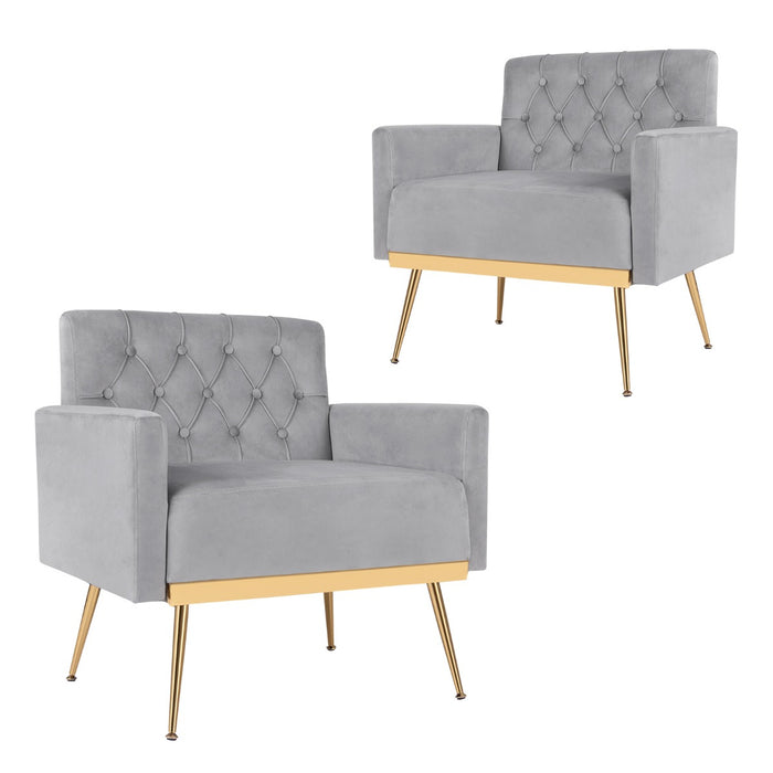 Modern Velvet Accent Chair with Button Tufted Back and Golden Metal Legs-