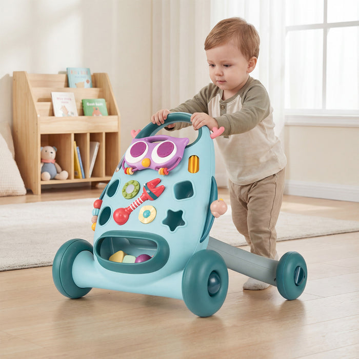Montessori Baby Walker Toddler Educational Push Toy with Removable Oval Player and Shape Sorter-