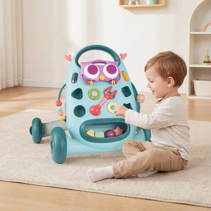 Montessori Baby Walker Toddler Educational Push Toy with Removable Oval Player and Shape Sorter-