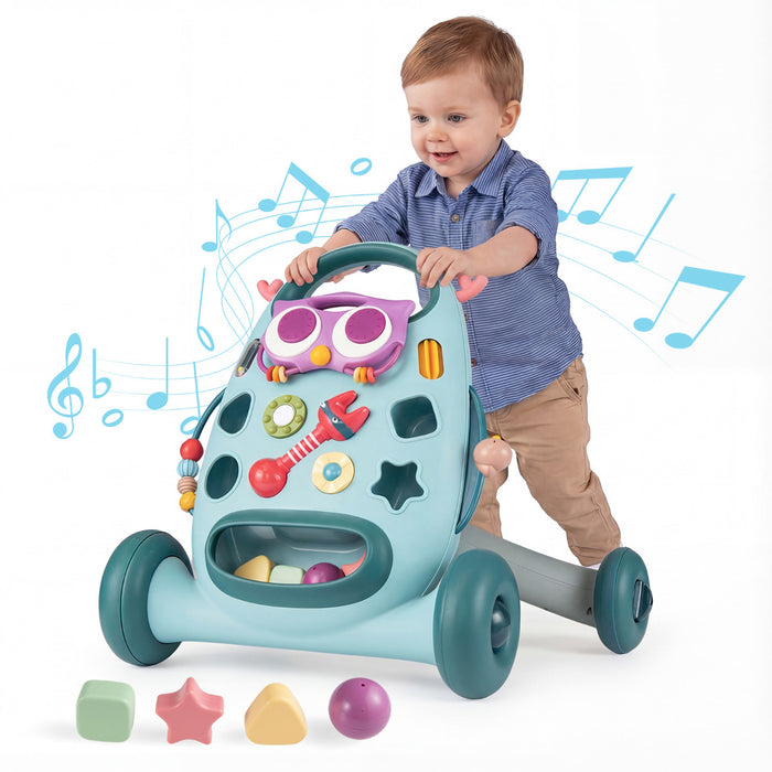 Montessori Baby Walker Toddler Educational Push Toy with Removable Oval Player and Shape Sorter-