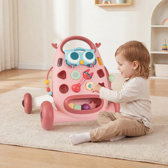 Montessori Baby Walker Toddler Educational Push Toy with Removable Oval Player and Shape Sorter-