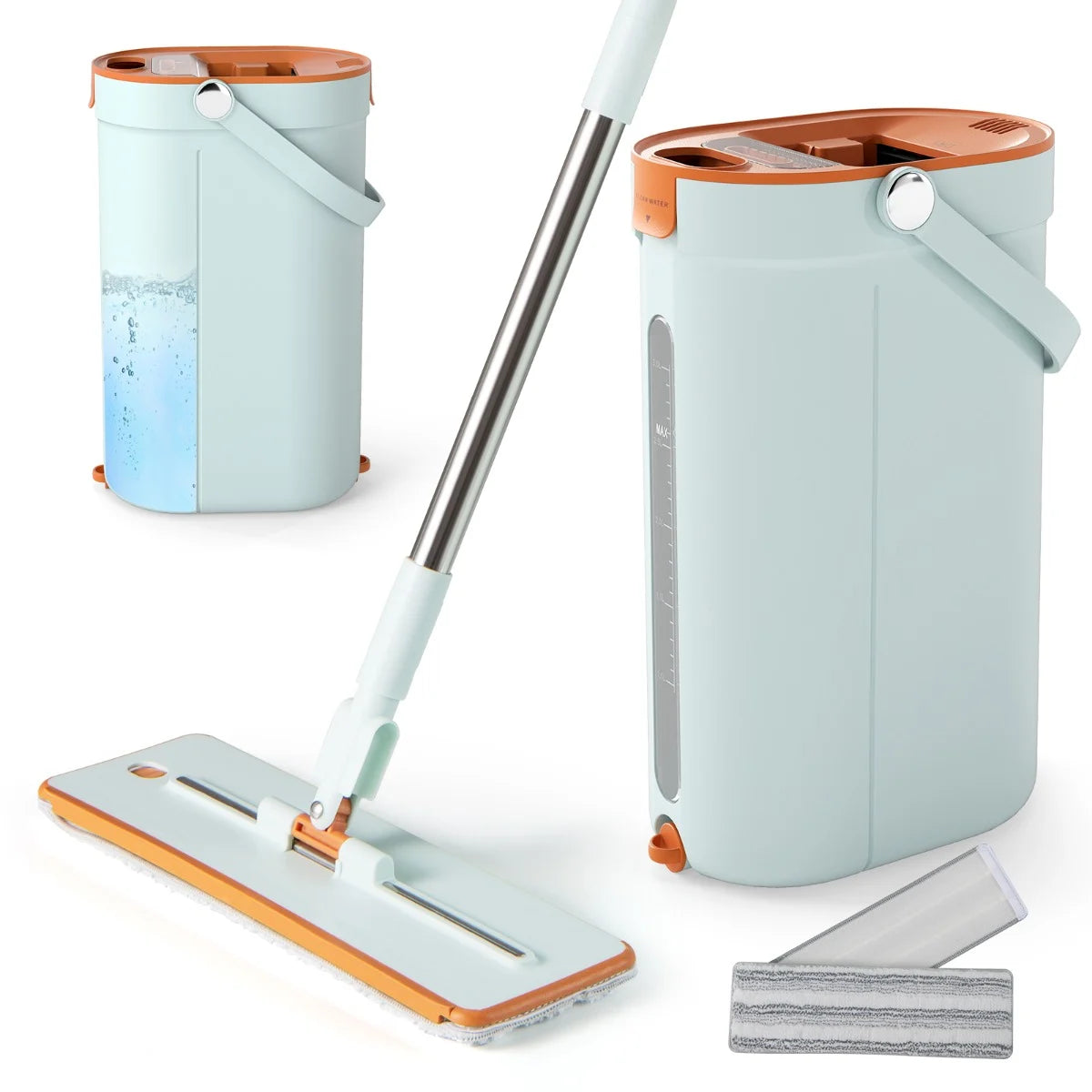 Mop and Bucket Set with Wringer 3-Tank Flat Floor Mop & Bucket System-