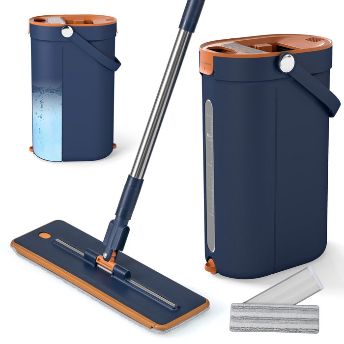Mop and Bucket Set 3-Tank Flat Floor Mop and Bucket System with Wringer-