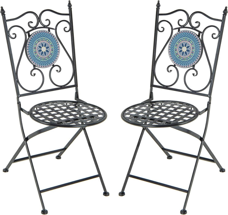 Mosaic Chairs for Patio Set of 2 Metal Folding Chairs with Decorative Backrest