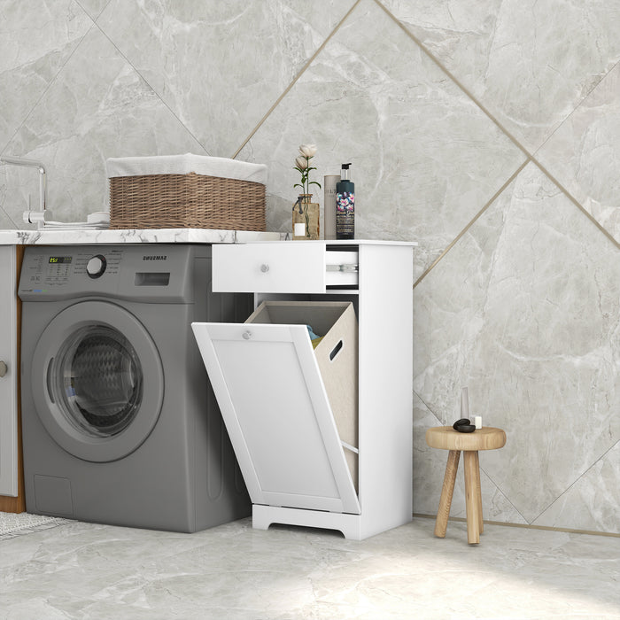 Bathroom Storage Organizer with Built-in Laundry Basket - Foldable Hamper and Drawer Unit for Tidying Washroom Essentials - Space-Saving Solution for Home Laundry Organization