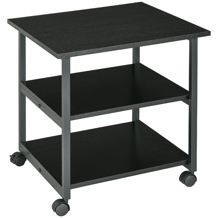 3-Tier Rolling Printer Stand - Mobile Storage Shelf with Wheels, Home Office Printer Cart, 50x50x52.5cm - Space Saver for Home Office Organization