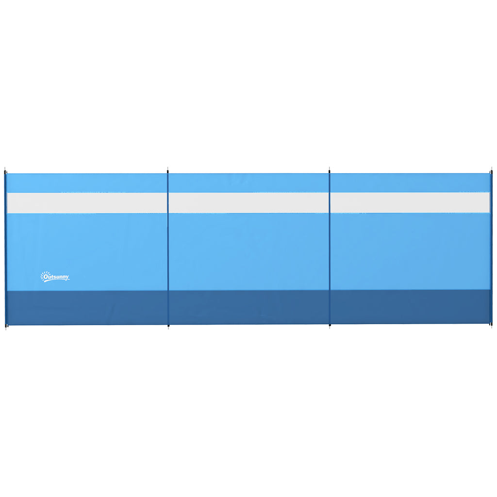 Beach & Campervan Windbreaker - Blue Camping Barrier with Transparent Windows & Sturdy Steel Poles - Includes Carry Bag, 440 x 140 cm
