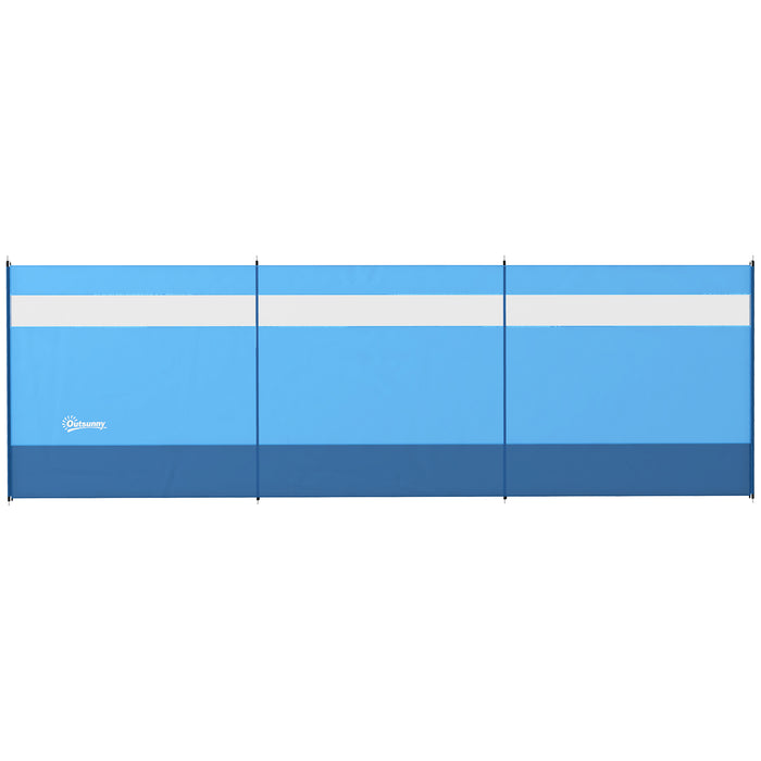Beach & Campervan Windbreaker - Blue Camping Barrier with Transparent Windows & Sturdy Steel Poles - Includes Carry Bag, 440 x 140 cm