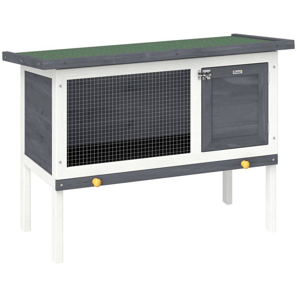 PawHut Wooden Rabbit Hutch, Guinea Pig Hutch with Asphalt Roof, Outdoor Elevated Bunny House for Rabbits, Chinchillas