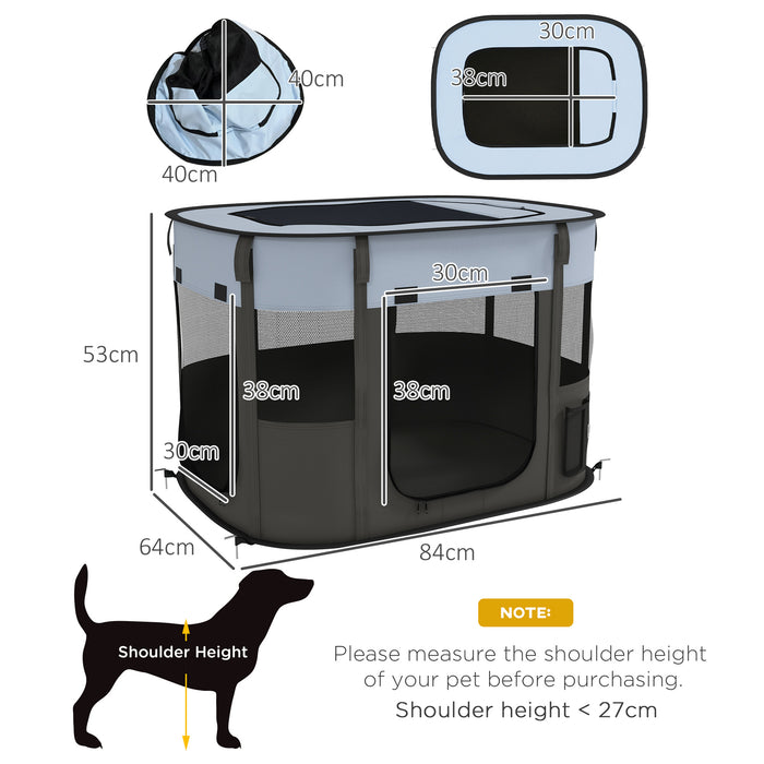 Portable Grey Dog Playpen with Carrying Case - Foldable Pet Enclosure for Indoor or Outdoor Fun - Space-Saving Design with Travel-Friendly Features