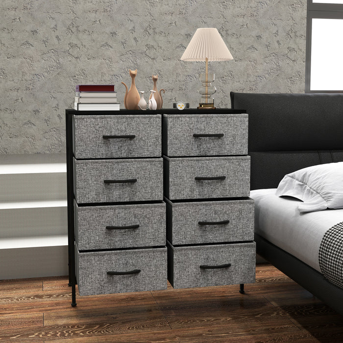 HOMCOM Fabric Chest of Drawers, Industrial Storage Bedroom Dresser with 8 Fabric Drawers, Steel Frame and Wooden Top for Nursery, Living Room, Hallway, Black