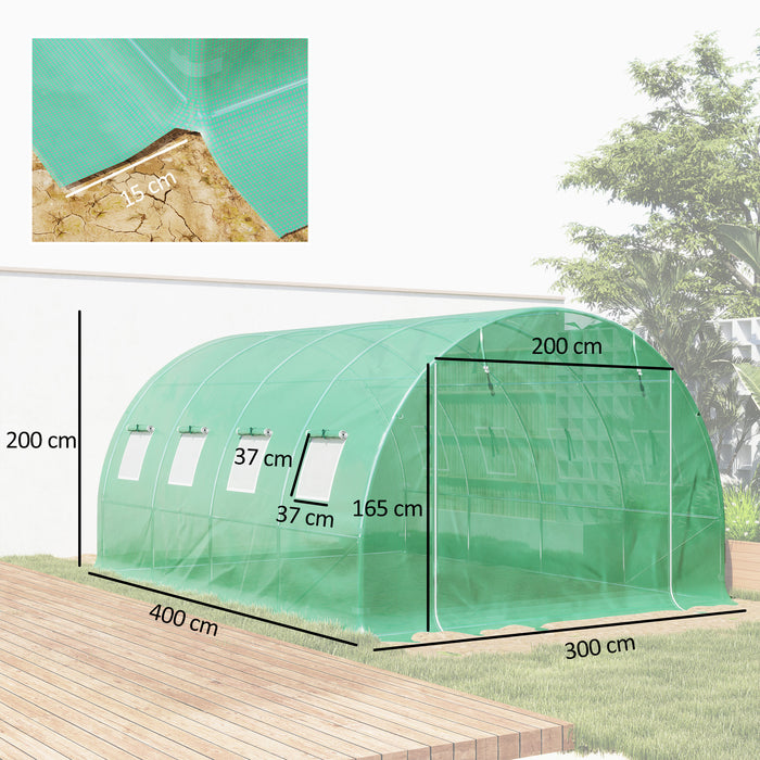 Outsunny 4 x 3 x 2m Greenhouse Replacement Cover ONLY Winter Garden Plant PE Cover for Tunnel Walk-in Greenhouse with Roll-up Windows Door Outdoor, Green