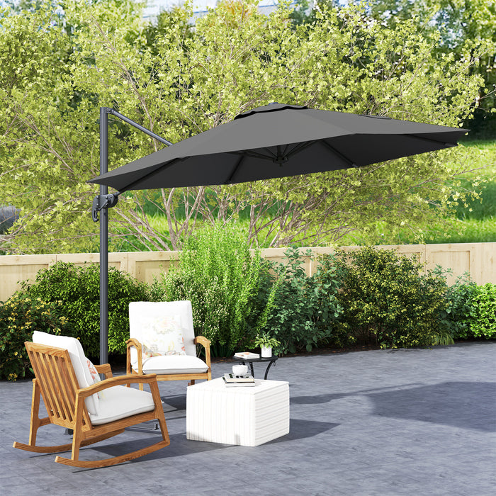 Outsunny 3 x 3(m) Cantilever Parasol with Cross Base, Garden Umbrella with 360° Rotation, Crank Handle and Tilt for Outdoor, Black