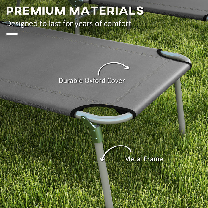 Foldable Sun Lounger Duo Pack - Adjustable 4-Level Backrest with Sun Shade Canopy, Grey - Ideal for Beach, Garden, Patio Relaxation