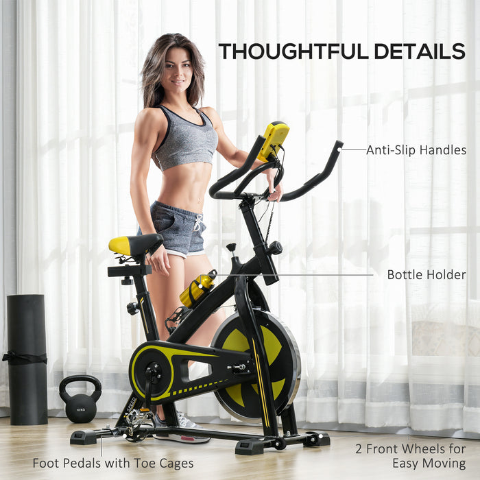 Indoor Cycling Exercise Bike - Adjustable Seat & Resistance Home Gym Stationary Bike, Yellow - Ideal for Cardio Workouts & Fitness Training