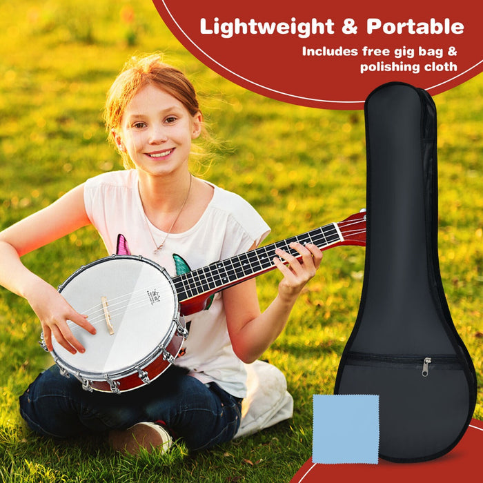 4 String Concert Banjo with Remo Head Cloth & Gig Bag