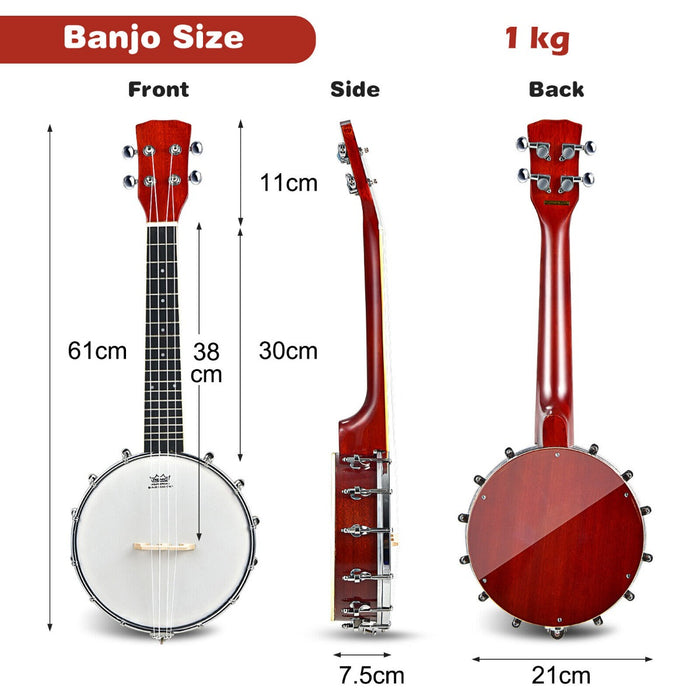 4 String Concert Banjo with Remo Head Cloth & Gig Bag