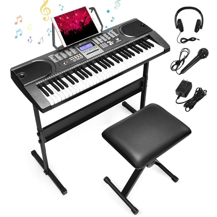 61-Key Electric Keyboard Piano with Foldable Bench and Microphone Headphone