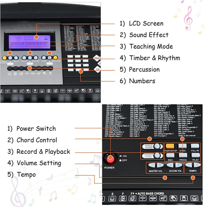 61-Key Electric Keyboard Piano with Foldable Bench and Microphone Headphone