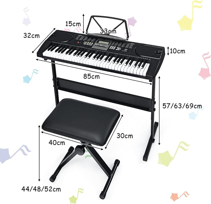 61-Key Electric Keyboard Piano with Foldable Bench and Microphone Headphone
