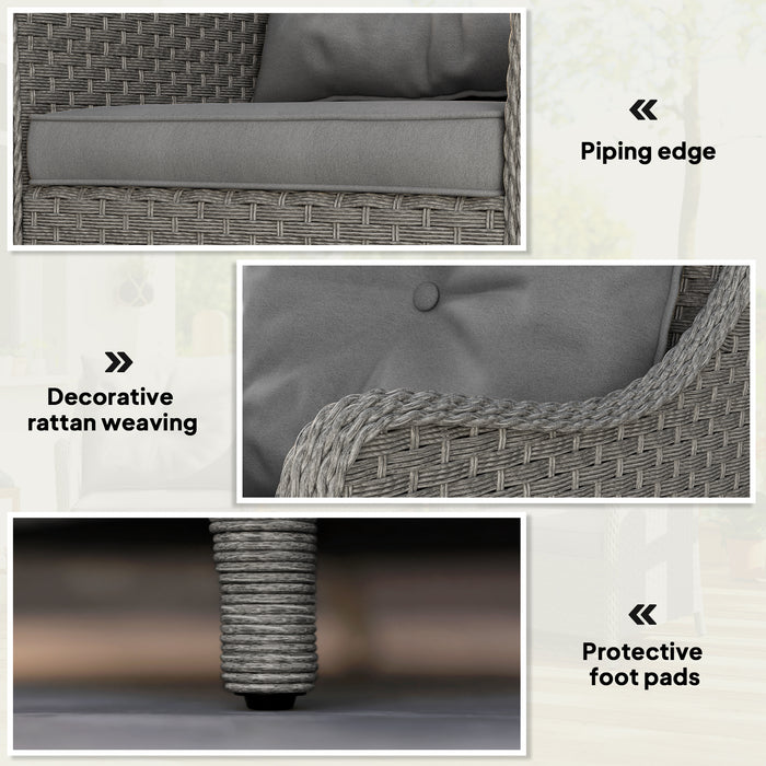 Outsunny Rattan Garden Chairs Set of 2, Outdoor Rattan Chairs with Cushions, Armrests and High Back, PE Wicker Garden Armchair with Steel Frame for Balcony, Porch, Dark Grey