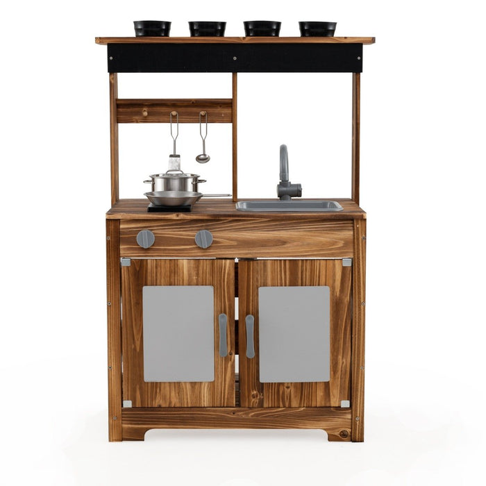Mud Kitchen Fir Wood Play Kitchen with Planting Pots and Removable Sink-
