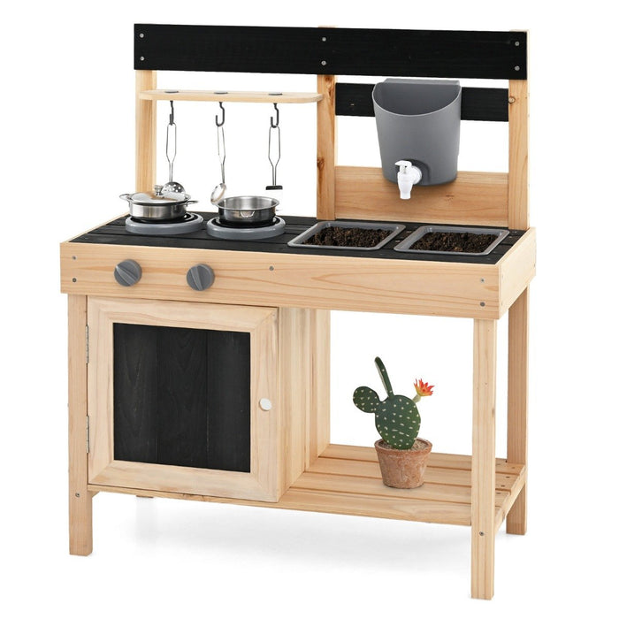 Outdoor Kids Pretend Play Kitchen with 2 Removable Sinks-