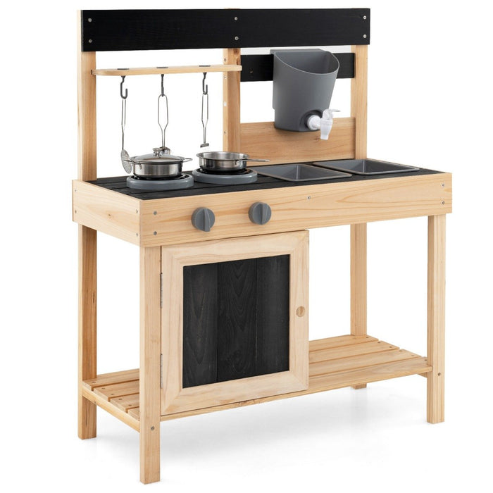 Outdoor Kids Pretend Play Kitchen with 2 Removable Sinks-