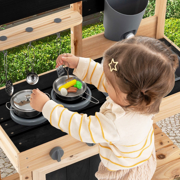 Outdoor Kids Pretend Play Kitchen with 2 Removable Sinks-