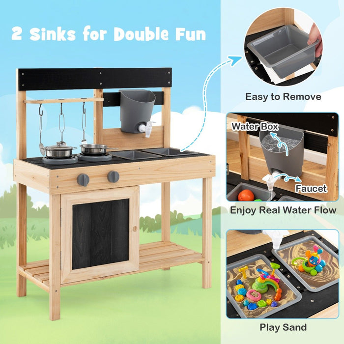 Outdoor Kids Pretend Play Kitchen with 2 Removable Sinks-
