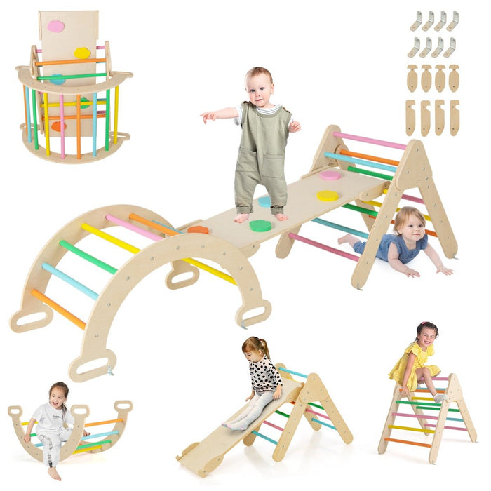 Multi-Functional Montessori Triangle Climbing Toy-Safe Wooden Playset for Toddlers 1+
