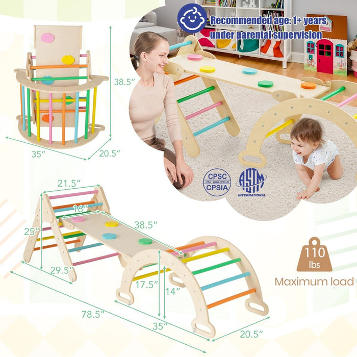 Multi-Functional Montessori Triangle Climbing Toy-Safe Wooden Playset for Toddlers 1+