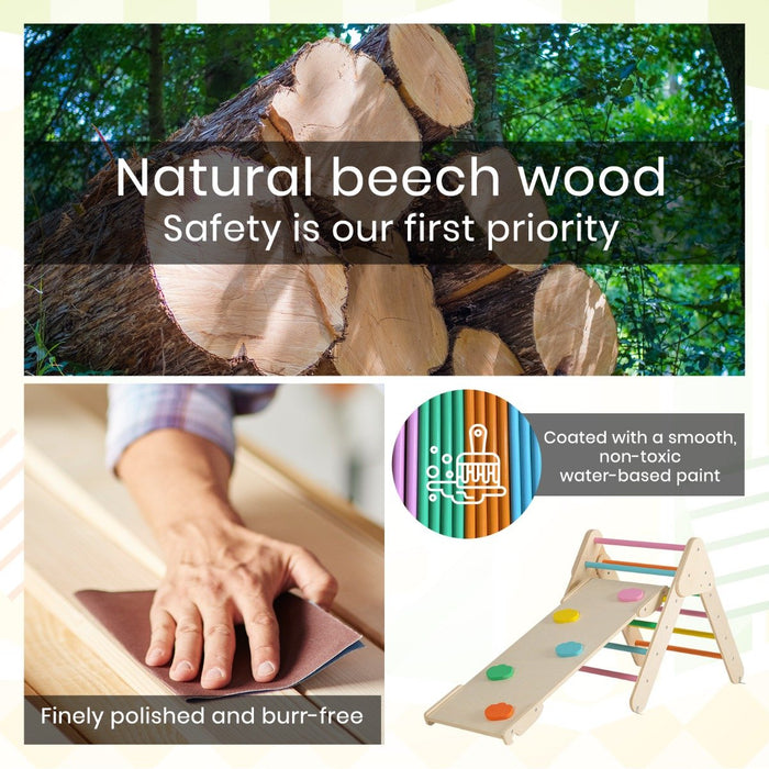 Multi-Functional Montessori Triangle Climbing Toy-Safe Wooden Playset for Toddlers 1+
