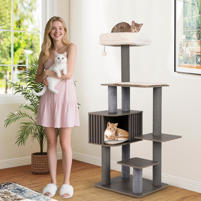 Multi-level Cat Tree for Indoor Cat with Cushion Top Perch-