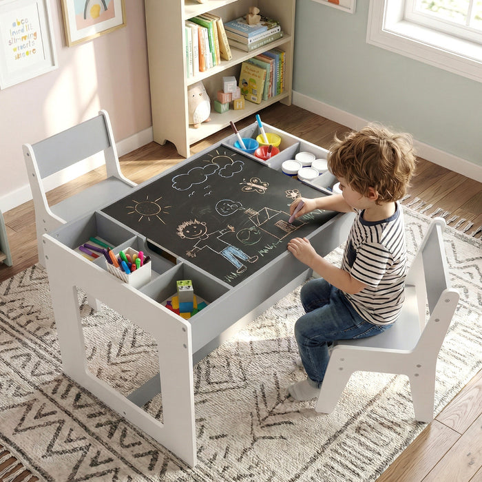 Multifunctional Kids Table and 2 Chairs Set with Whiteboard-