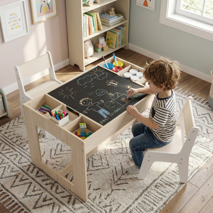 Multifunctional Kids Table and 2 Chairs Set with Whiteboard-