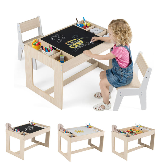 Multifunctional Kids Table and 2 Chairs Set with Whiteboard-