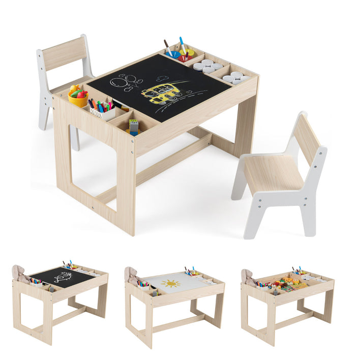 Multifunctional Kids Table and 2 Chairs Set with Whiteboard-
