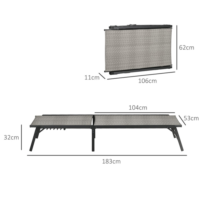 Outsunny Foldable Outdoor PE Rattan Sun Lounger Set of 2, Patio Wicker Recliners Lounge Chair w/ 5-Level Adjustable Backrest, for Poolside, Garden, Mixed Grey | Aosom UK